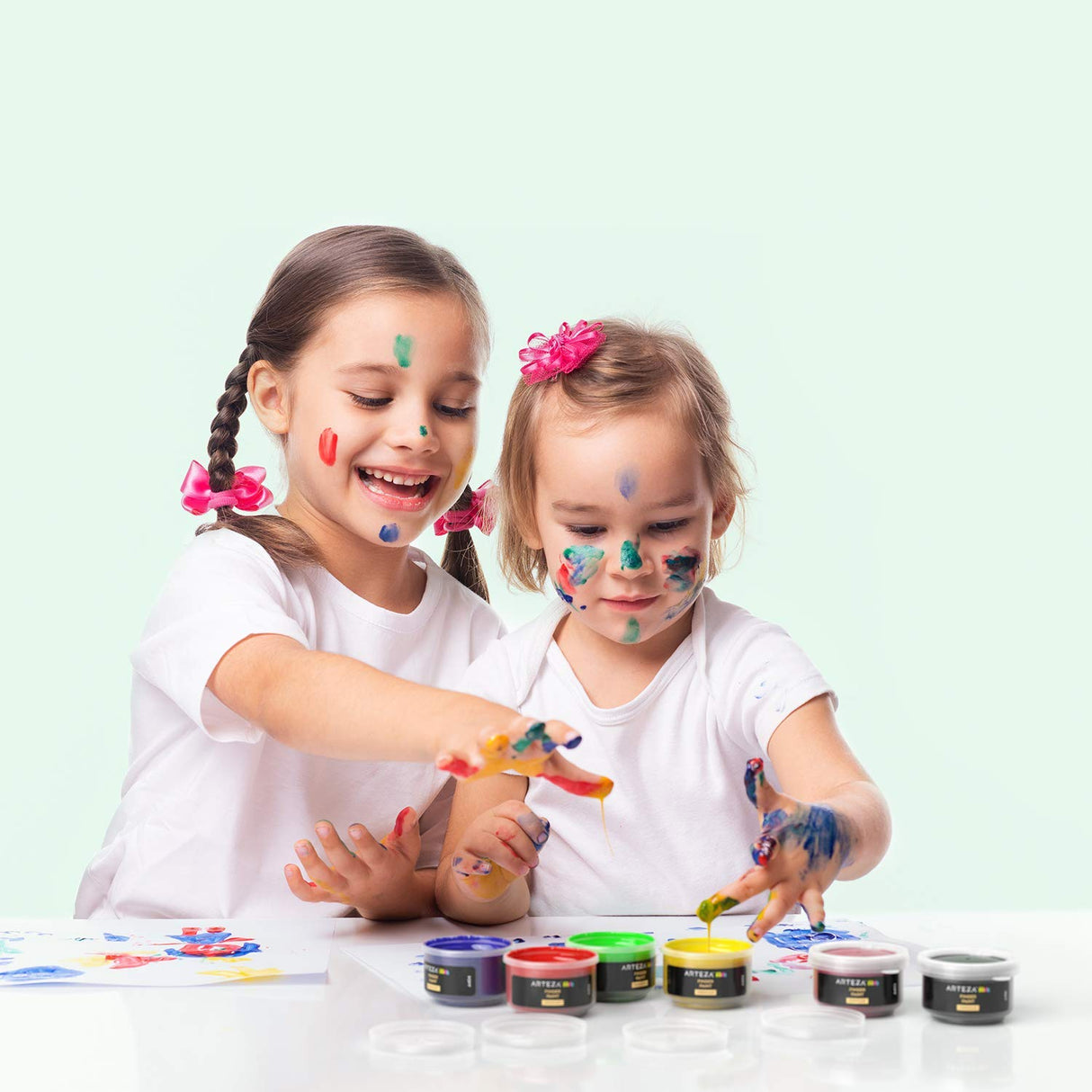 ARTEZA Finger Paints for Toddlers, Nontoxic, Set of 30 Colors, 1 fl oz Containers, Washable, Kids Art Set, For Paper, Canvas & DIY Projects ARTEZA