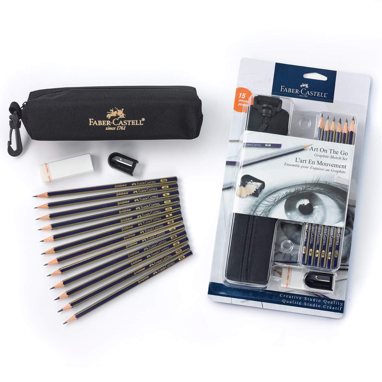 Faber-Castell Creative Studio Art On-The-Go Graphite Sketch Set – 15 Sketching Pencils and Accessories Faber-Castell