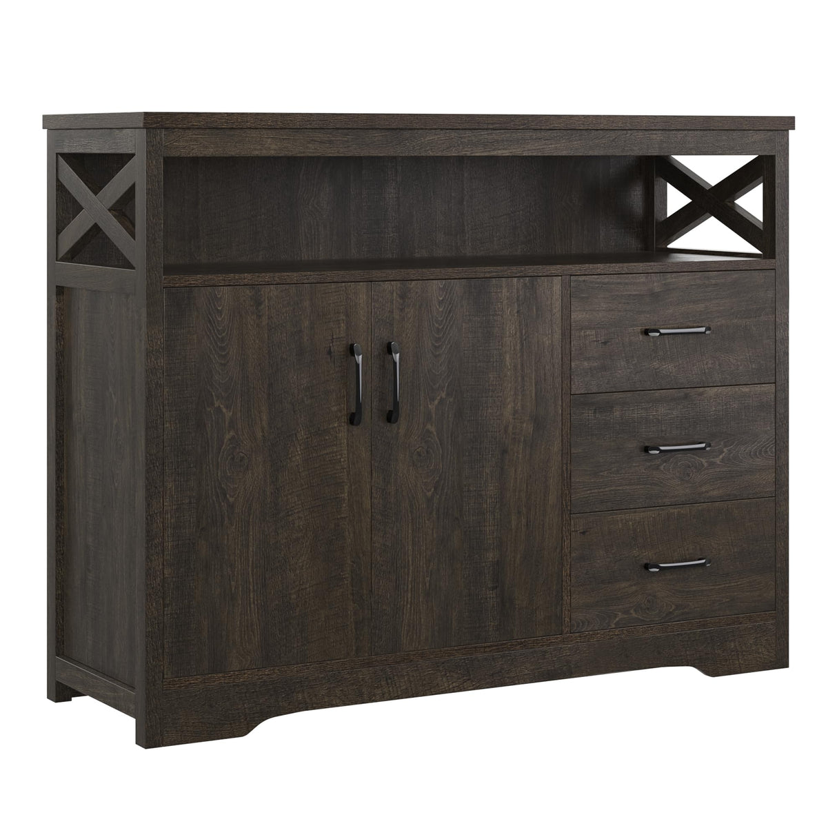 HOSTACK Modern Farmhouse Sideboard Buffet Cabinet, Kitchen Buffet Storage Cabinet with Drawers and Shelves, Wood Coffee Bar Cabinet with Storage for HOSTACK
