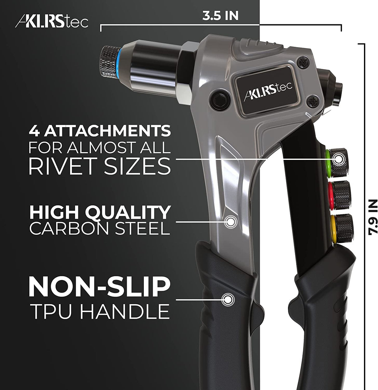KLRStec Professional Rivet Gun Kit incl. 120 Pop Rivets and 4 HSS Drills - High quality Pop Rivet Tool Kit for processing Blind Rivets KLRS