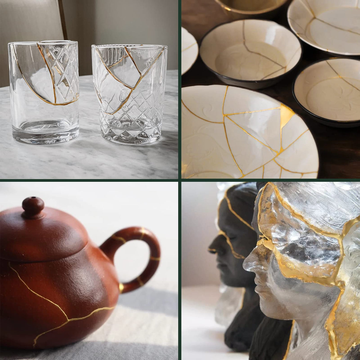 Kintsugi Repair Kit Gold, Japanese Kintsugi Kit to Improve Your Ceramic, Repair Your Meaningful Pottery with Gold Powder Glue, Perfect for Beginners 1DFAUL