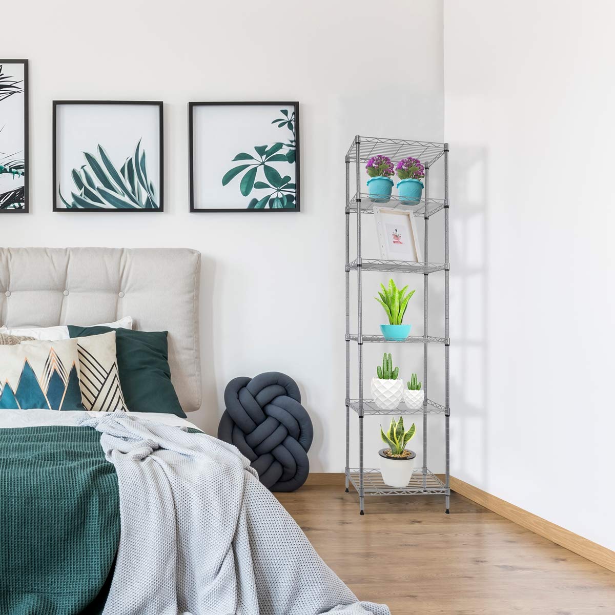 REGILLER 6 Wire Shelving Steel Storage Rack Adjustable Unit Shelves for Laundry Bathroom Kitchen Pantry Closet (Silver, 16.8L x 11.7W x 63H) REGILLER