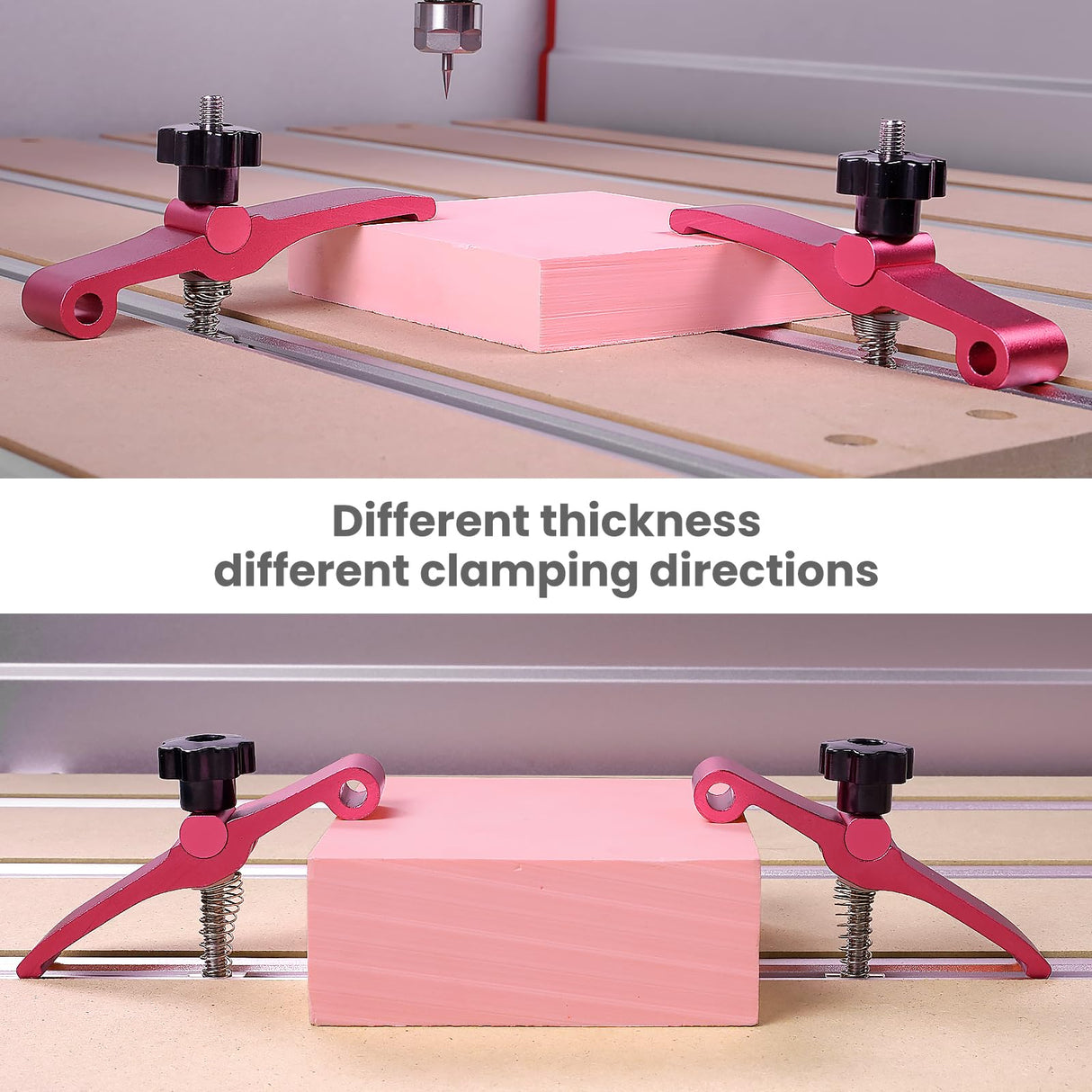 NymoLabs 2PCS T-Track Hold Down Clamp for CNC Router Metalworking Woodworking, MDF Spoilboard with 6mm(0.24'') Threaded Hole Aluminum Spoilboard for NYMOLABS