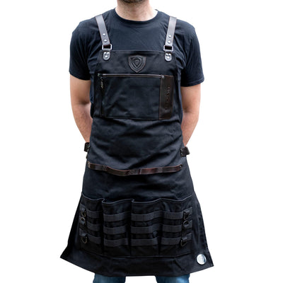 Dalstrong Professional Chef's BBQ Pitmaster Apron - Heavy-Duty Waxed Canvas - Grill Apron - 4 Storage Pockets - Genuine Leather Accents - Adjustable