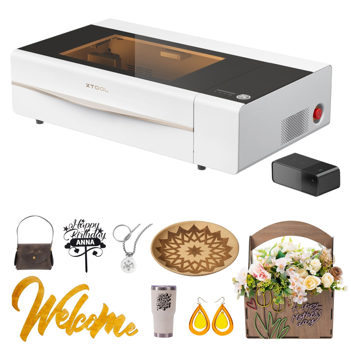 xTool P2 55W CO2 Laser Cutter, Smart Desktop CO2 Laser Engraver and Cutter Machine, Dual Smart 16MP Cameras, Curved Surface Engraving, Create with xTool