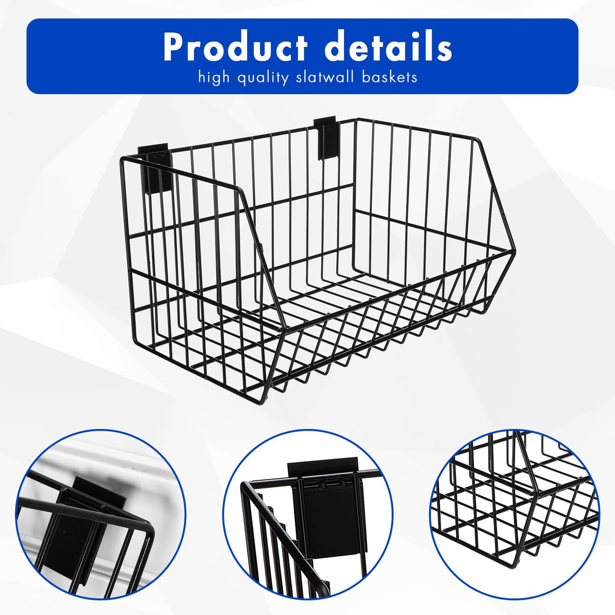 Uiifan 4 Pcs Slatwall Baskets Metal Slatwall Bins Mounted Slatwall Accessories Multi Size Sloped Wire Slatwall Basket for Shops Rooms Storage Display Uiifan