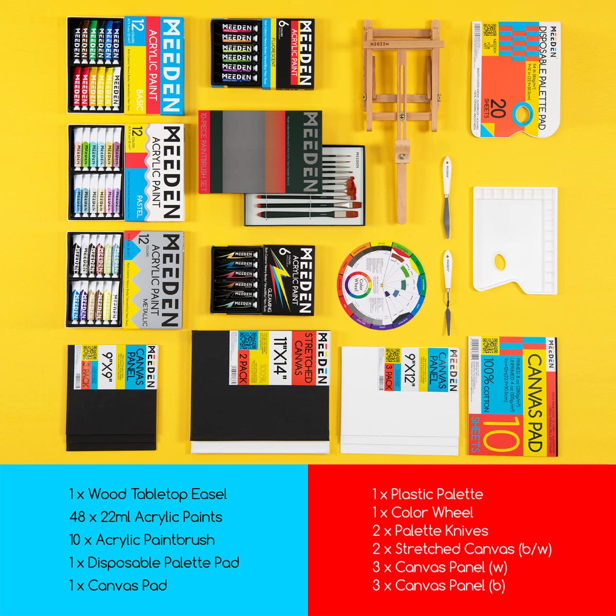 MEEDEN Acrylic Painting Kit, 72-Piece Acrylic Paint Set with Tabletop Wooden Easel, 48 Acylic Paints, 10 Painting Brush Set, Canvas Painting Kit, Art MEEDEN