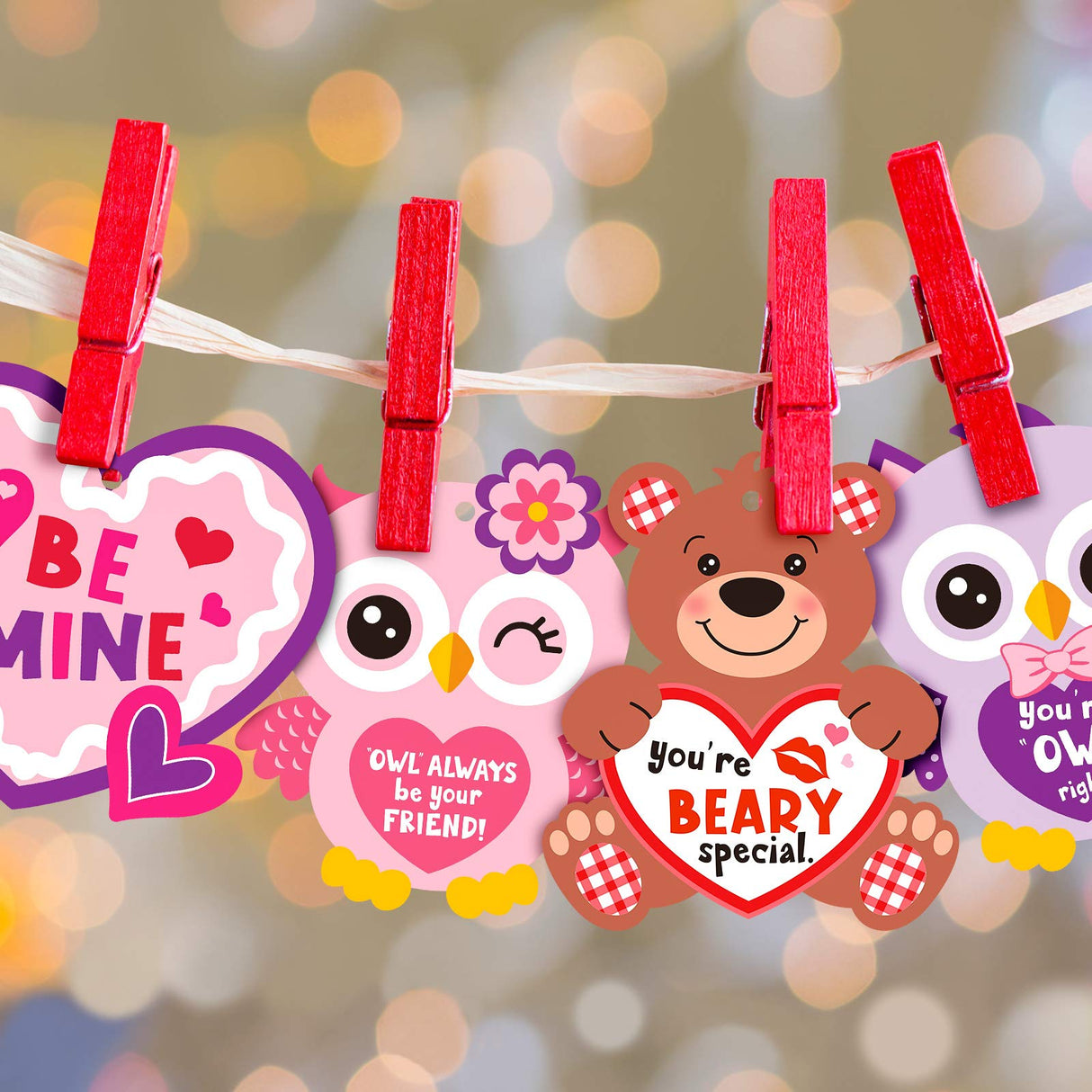 Valentine's Day Crafts Kits DIY Valentine Decorations Hanging Ornaments, Lanyards for Kids Family Entertainment Activities, 4 Styles (24 Sets) Sumind
