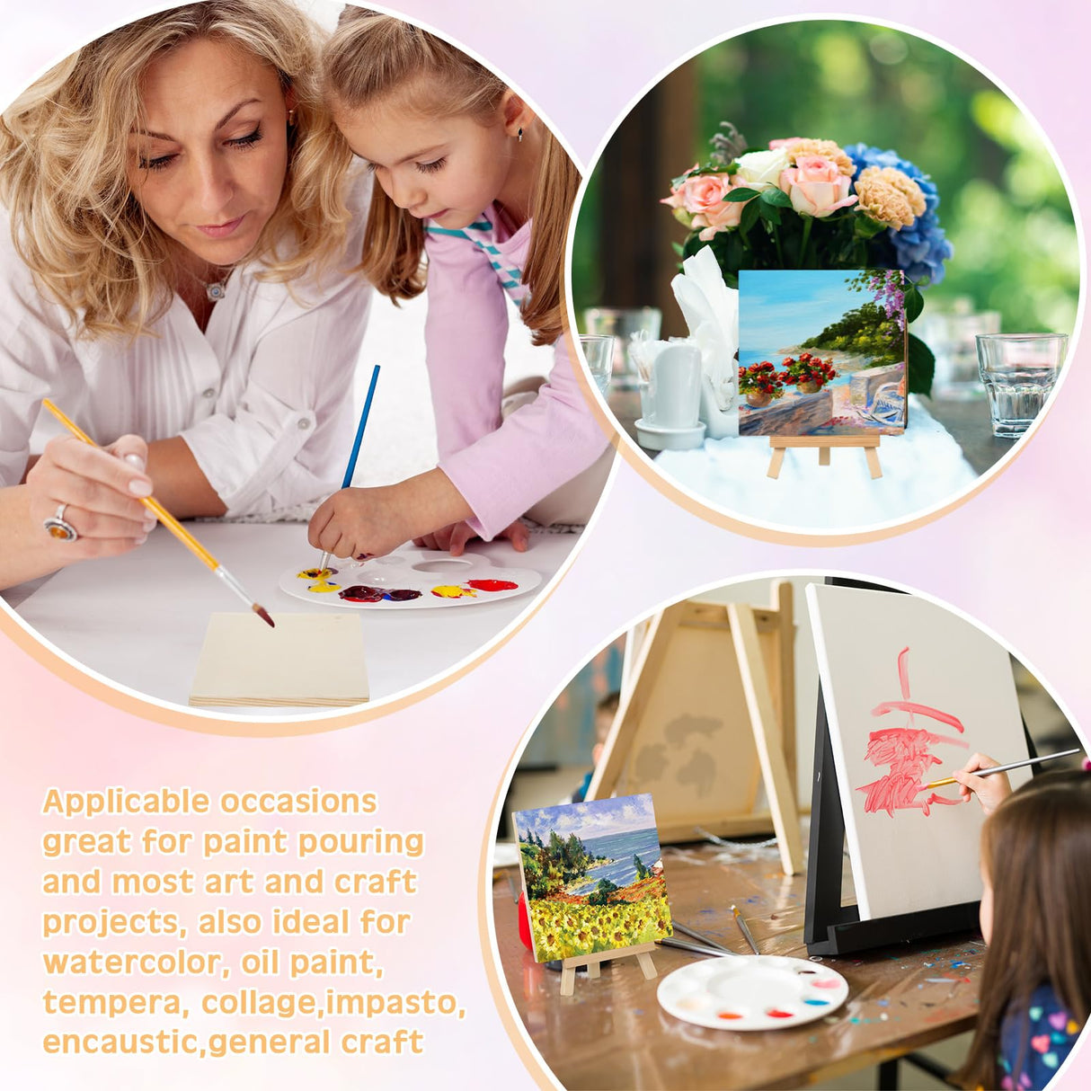 Landical 36 Pcs 4 x 4 Inch Wood Panel Boards with 36 Pcs Wood Display Easel, Unfinished Square Wood Panels for Crafts Wood Art Boards for Displaying Landical