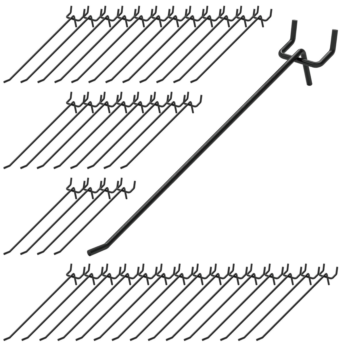 Waltool 40Pcs 8" /200mm Stainless Steel Pegboard Display Hooks Bulk Set, Black Garage Organization Peg Wall Hook Metal Slatwall Panel Hook Fit 1/8 Waltool