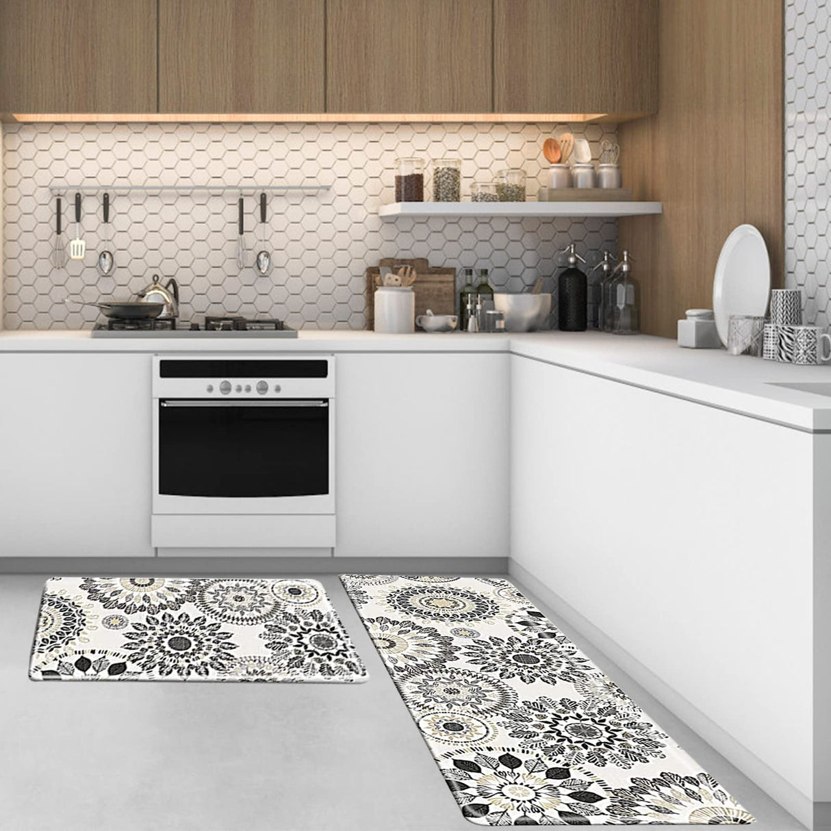 Sofort Kitchen Mat, Cushioned Anti Fatigue Kitchen Rug Set, 2 Pieces Non Slip Waterproof Kitchen Mats for Floor, Comfort Heavy Duty Standing Mat for Sofort