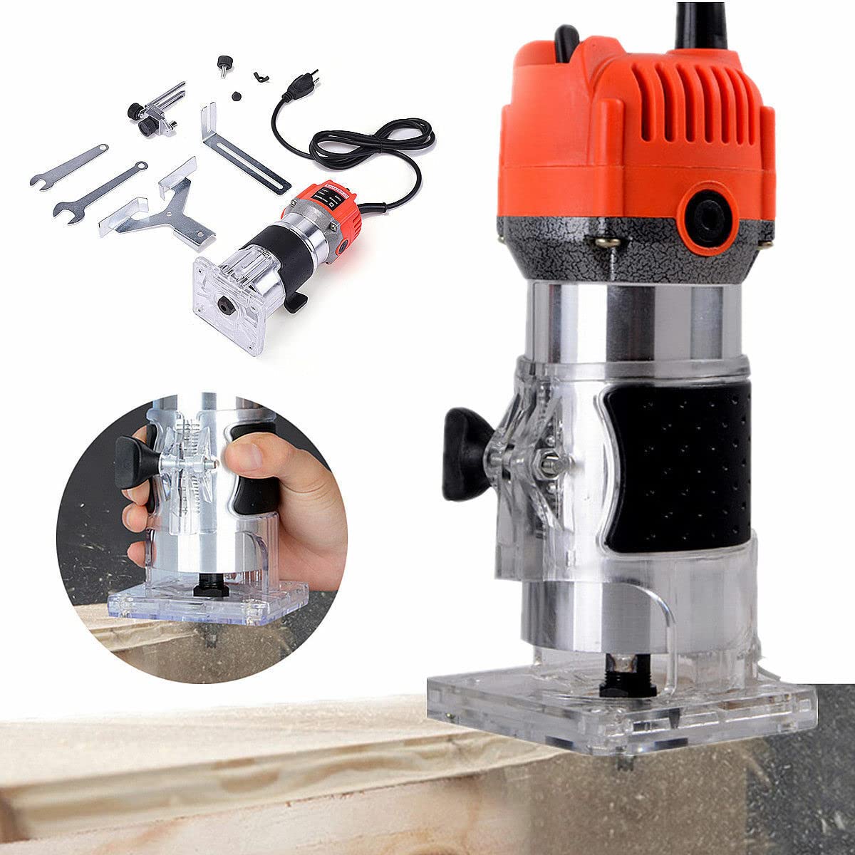 NOLANTISI Router Tool,110V 800W Compact Palm Wood Router Tool for Woodworking, Electric Hand Trimmer 1/4" Collets Woodworking Tool Laminate Trimmer NOLANTISI