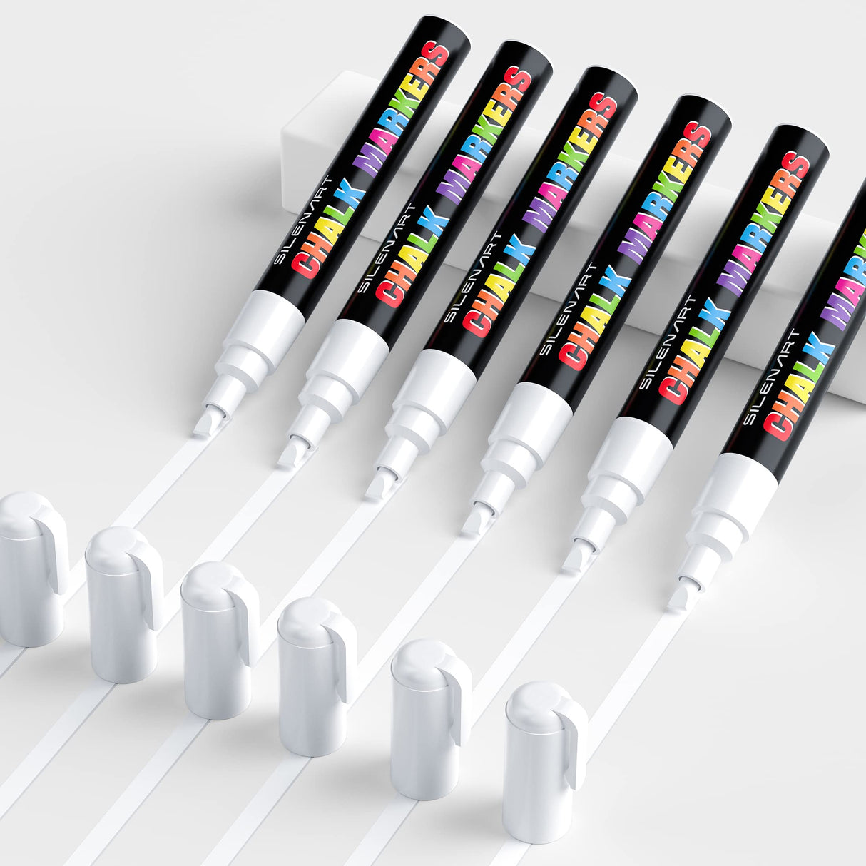 SILENART White Chalk Markers - 6 Pack White Dry Erase Markers Pen - Liquid Chalk Markers for Chalkboard Signs, Windows, Blackboard, Glass - 6mm SILENART