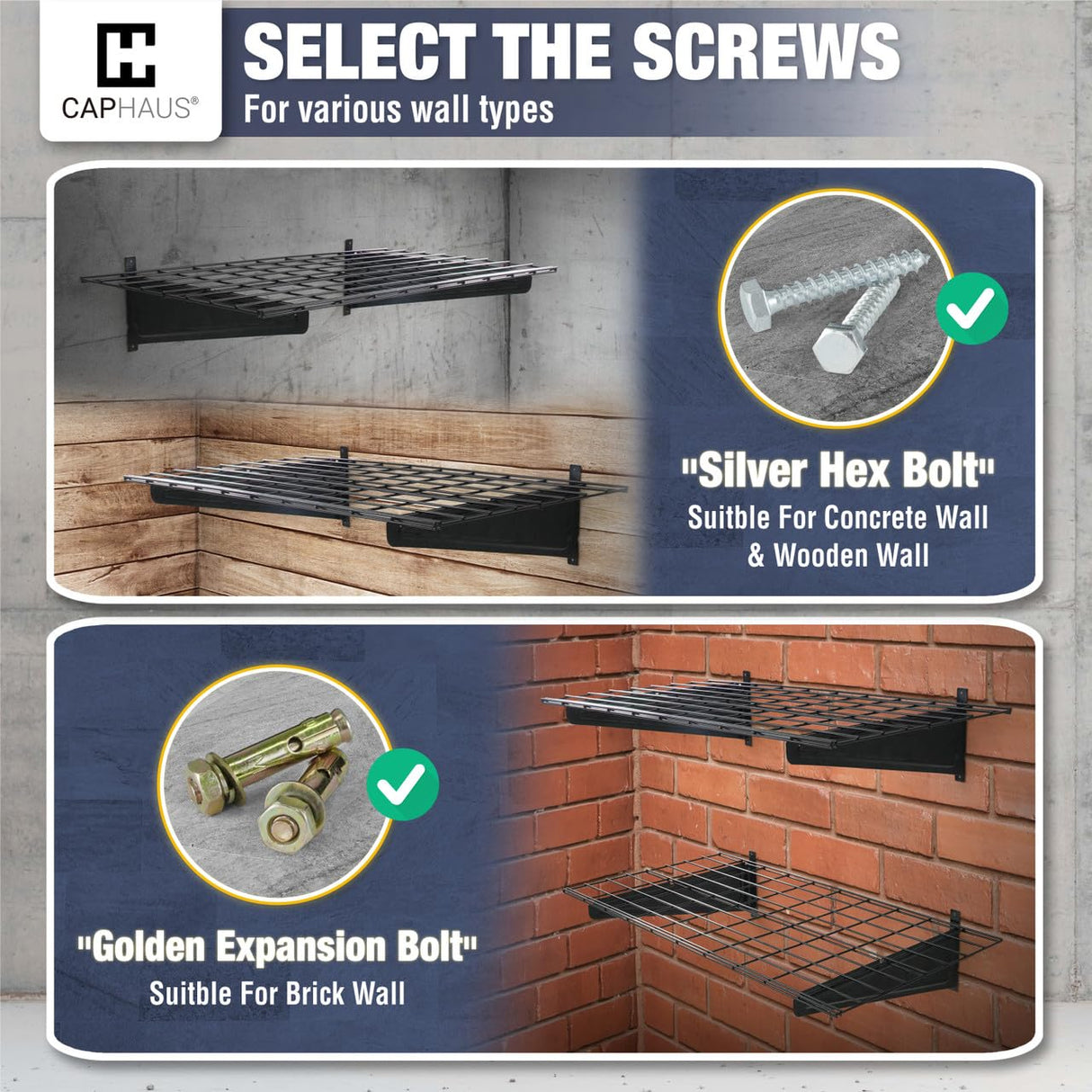 CAPHAUS Garage Wall Shelving, 36 in. W x 18 in. D Wall Mounted Garage Shelves w/ 2 Bike Hooks, Heavy Duty Organizer Shelf for Garage Storage System, CAPHAUS