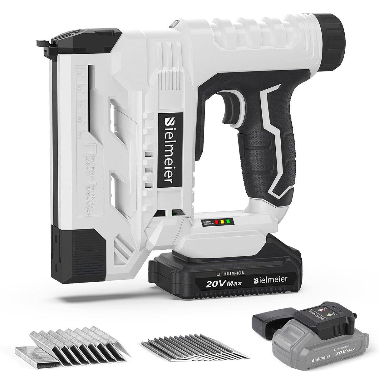 Bielmeier 20V Cordless Brad Nailer, 2-in-1 18 Gauge Nail Gun Battery Powered, Electric Staple Gun for Upholstery, Carpentry, and DIY, Include 2.0Ah BIELMEIER