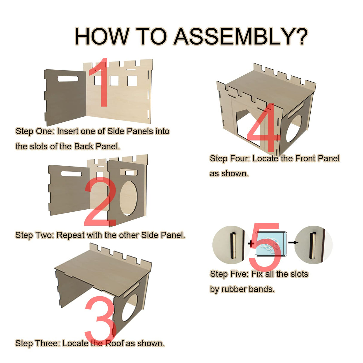 HIIMALEX Sturdy Bunny House with Spacious Perch Hidey Detachable Playhouse for Rabbit Hideout Castle Tower Toys for Indoor Bunnies Guinea Pig Hamster HIIMALEX