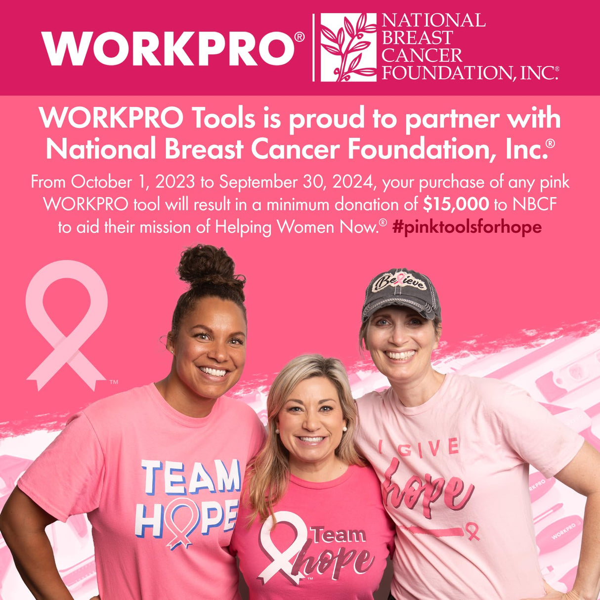 WORKPRO Pink Cordless Drill Driver Set, 12V Electric Screwdriver Driver Tool Kit, 3/8" Keyless Chuck, Charger and Storage Bag Included - Pink Ribbon WORKPRO