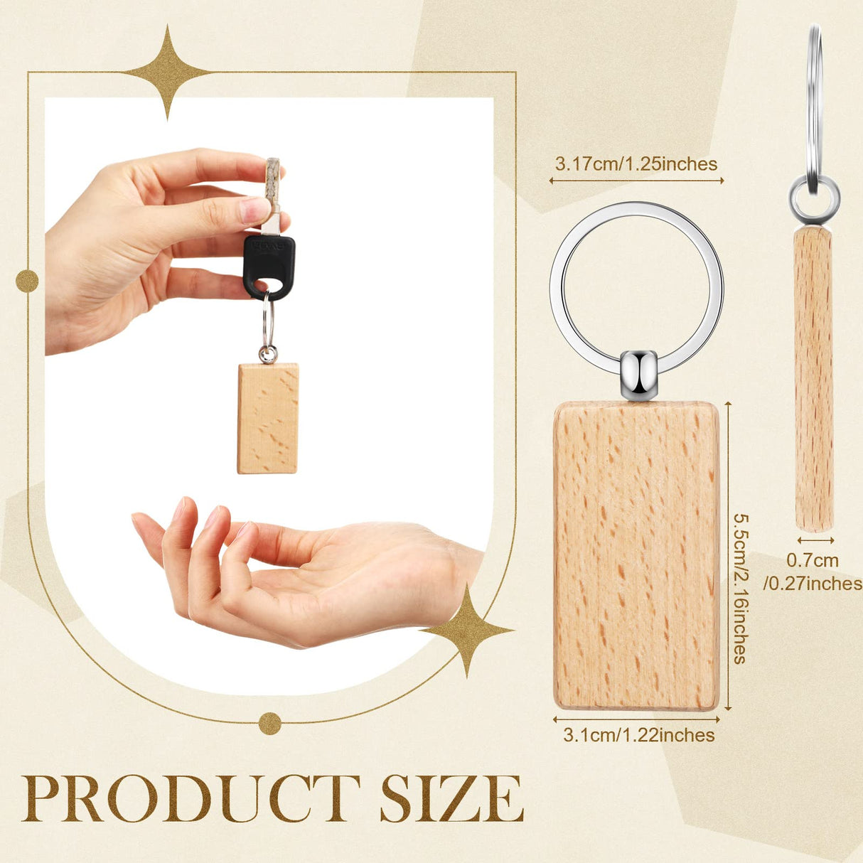 50 Pieces Wooden Keychain Blanks Laser Engraving Blanks Wood Blanks Key Chain Bulk Unfinished Wooden Key Ring Key Tag for DIY Gift Crafts (Rectangle) Yinkin