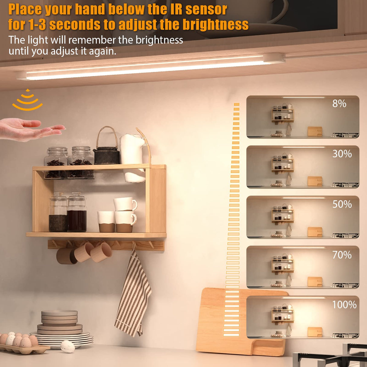 MYPLUS 16 Inch Under Cabinet Lights with Hand Wave, Under Counter Lighting 4000K Natural White,Dimmable,Plug and Play,LED Lights for Kitchen Cabinet, MYPLUS