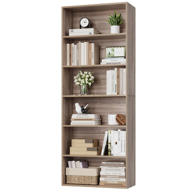 FOTOSOK 6-Tier Light Oak Open Bookcase - Freestanding Storage for Home & Office