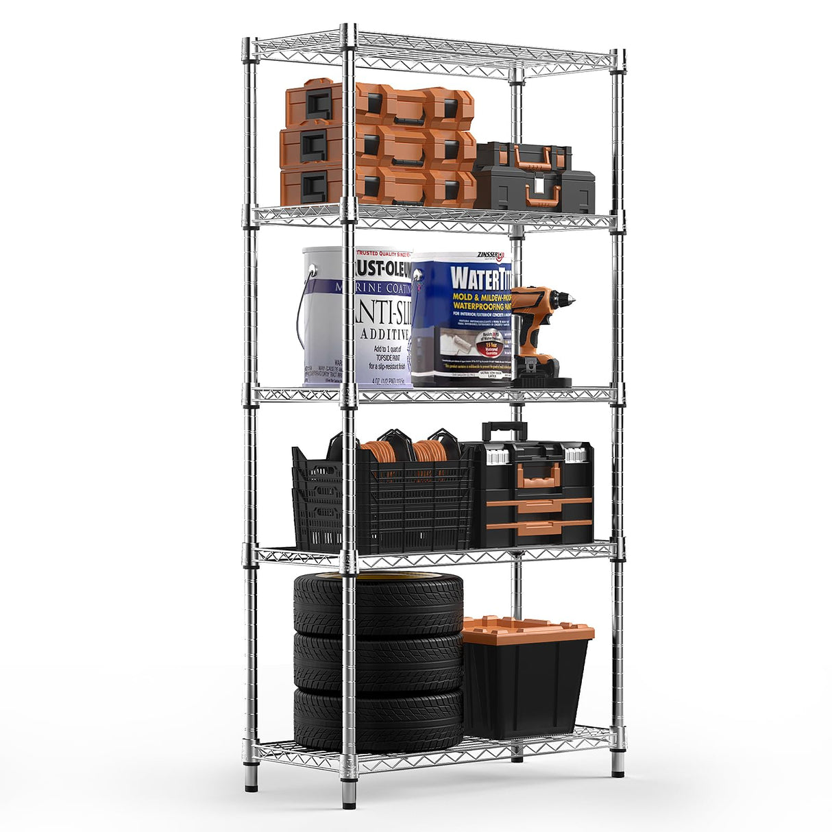 MZG Steel Heavy Duty 5-Tier Utility Shelving Unit Steel Organizer Wire Rack for Home,Kitchen,Office,Chrome (14" D x 24" W x 63" H) M MZG