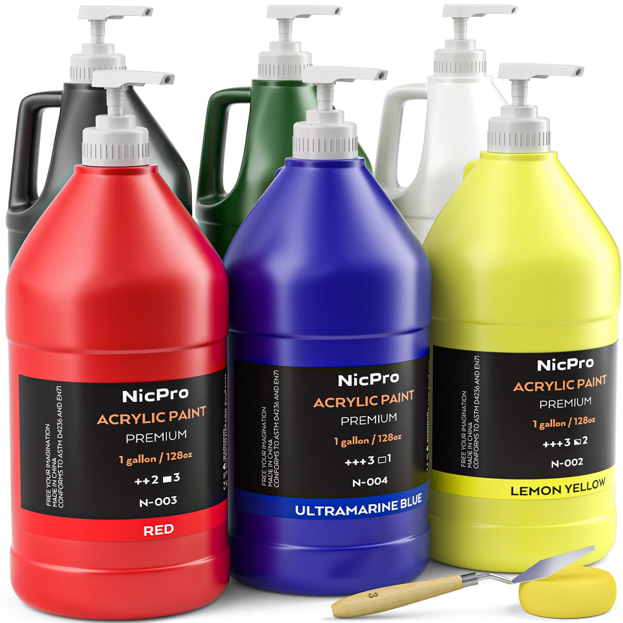 Nicpro 6 Colors Large Bulk Acrylic Paint Set (69 oz, 2040ml) Rich Art Painting Supplies Non Toxic for Multi Surface, Canvas, Wood, Leather, Fabric Nicpro
