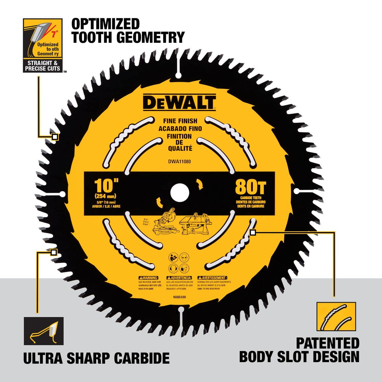 DEWALT Table Saw Blade, 10 inch, 80 Tooth, Fine Finish, Ultra Sharp Carbide (DWA11080) DEWALT