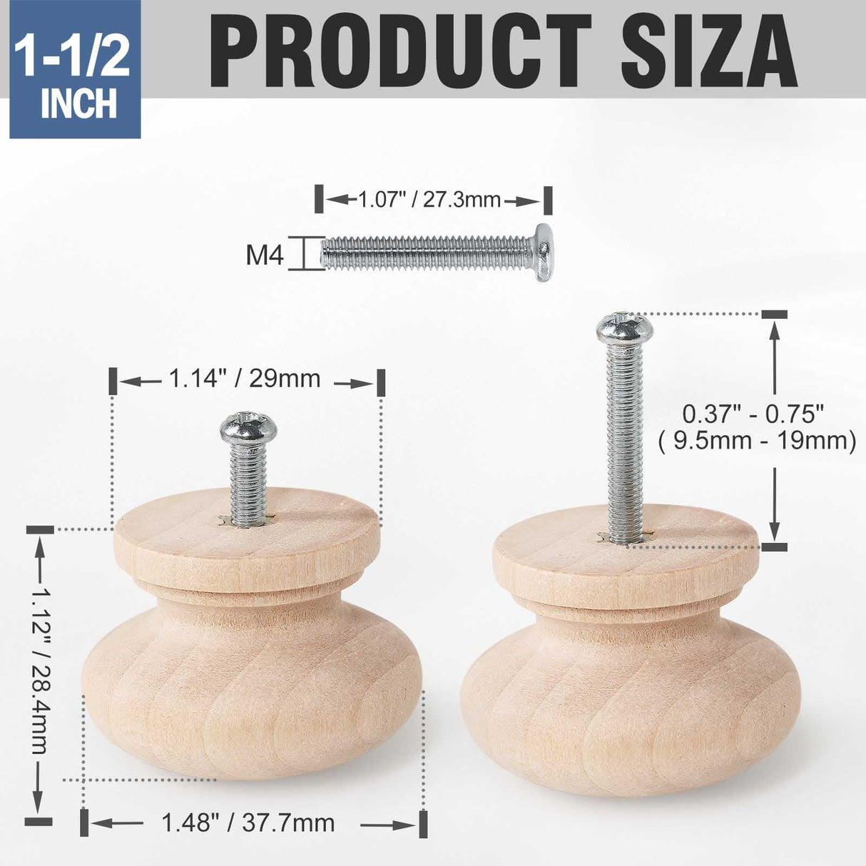 FoDau770 15pcs Unfinished Wood Knobs, Mushroom Shape Cabinet Knobs Vintage Drawer Knobs, Natural Wooden Cabinet Hardware for Furniture Drawer Dresser FoDau770