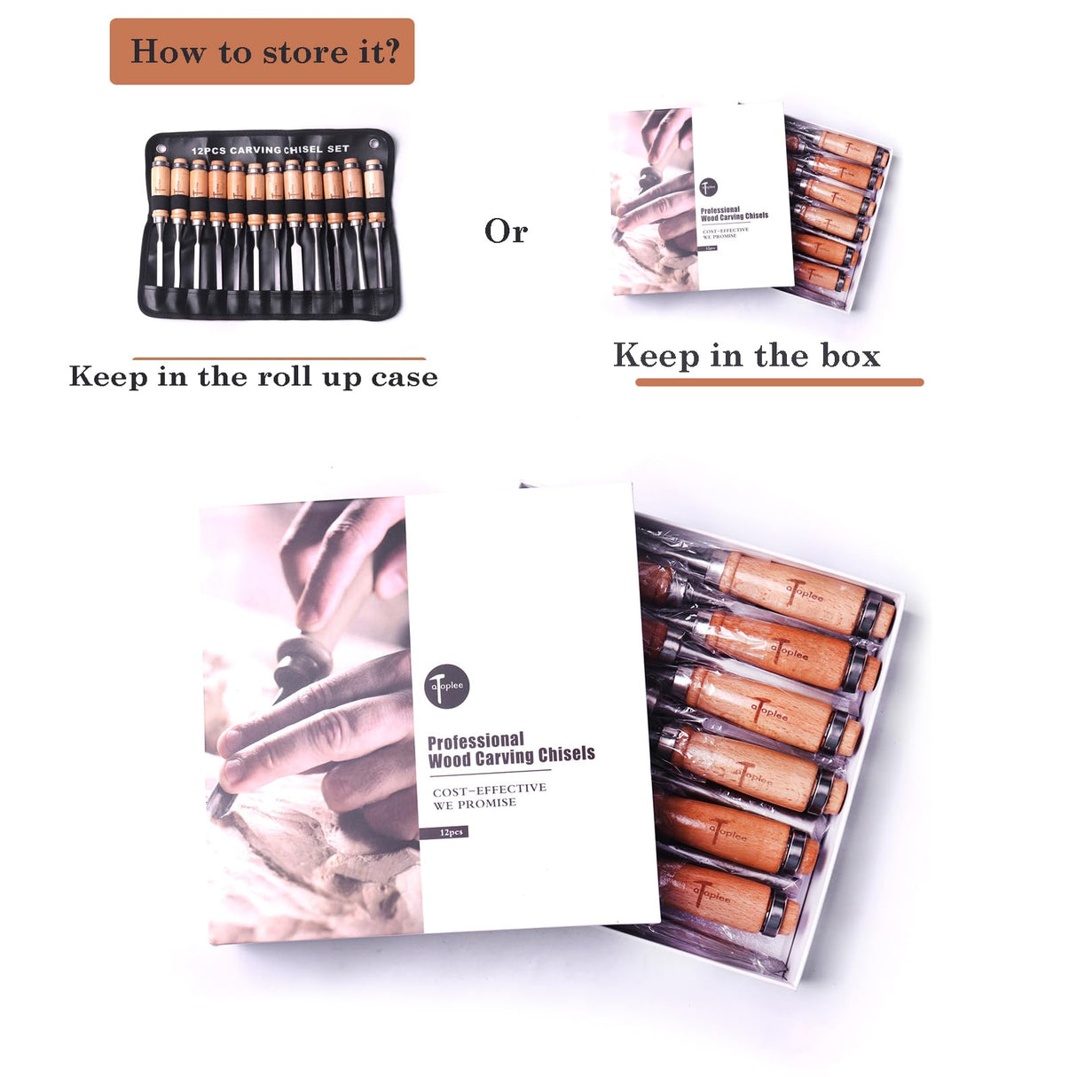 ATOPLEE 12pcs Wood Carving Chisel Set for Woodworking, Professional Wood Gouge Tools with Premium Case and Roll Up Bags for Carpenter Craftsman Gift ATOPLEE
