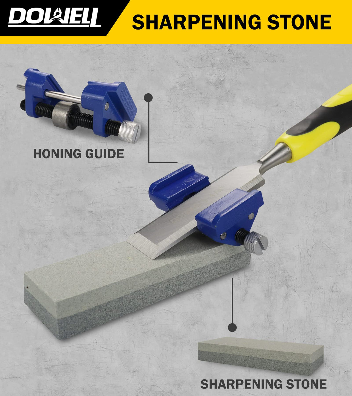 DOWELL 10PCS Wood Chisel Tool Set Sturdy Chisel, 1/4 inch,1/2 inch,3/4 inch,1 inch, 1-1/4",1-1/2",Honing Guide,Sharpening Stone with Storage Box for DOWELL