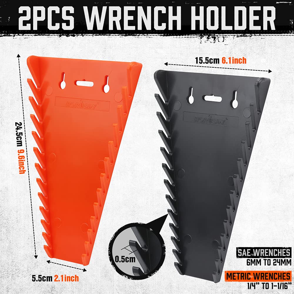 HORUSDY Magnetic Wrench Organizer, 2-Pack Magnetic Wrench Holder, SAE(1/4" - 1/16") and Metric(6mm-24mm) HORUSDY