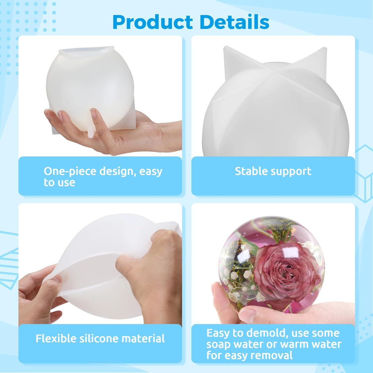 Sphere Resin Molds, 2 Pcs One-Piece 3D Silicone Globe Molds, Sphere Resin Casting Moulds, Large Ball Shape Epoxy Resin Molds for DIY Sphere Crafts, Varku