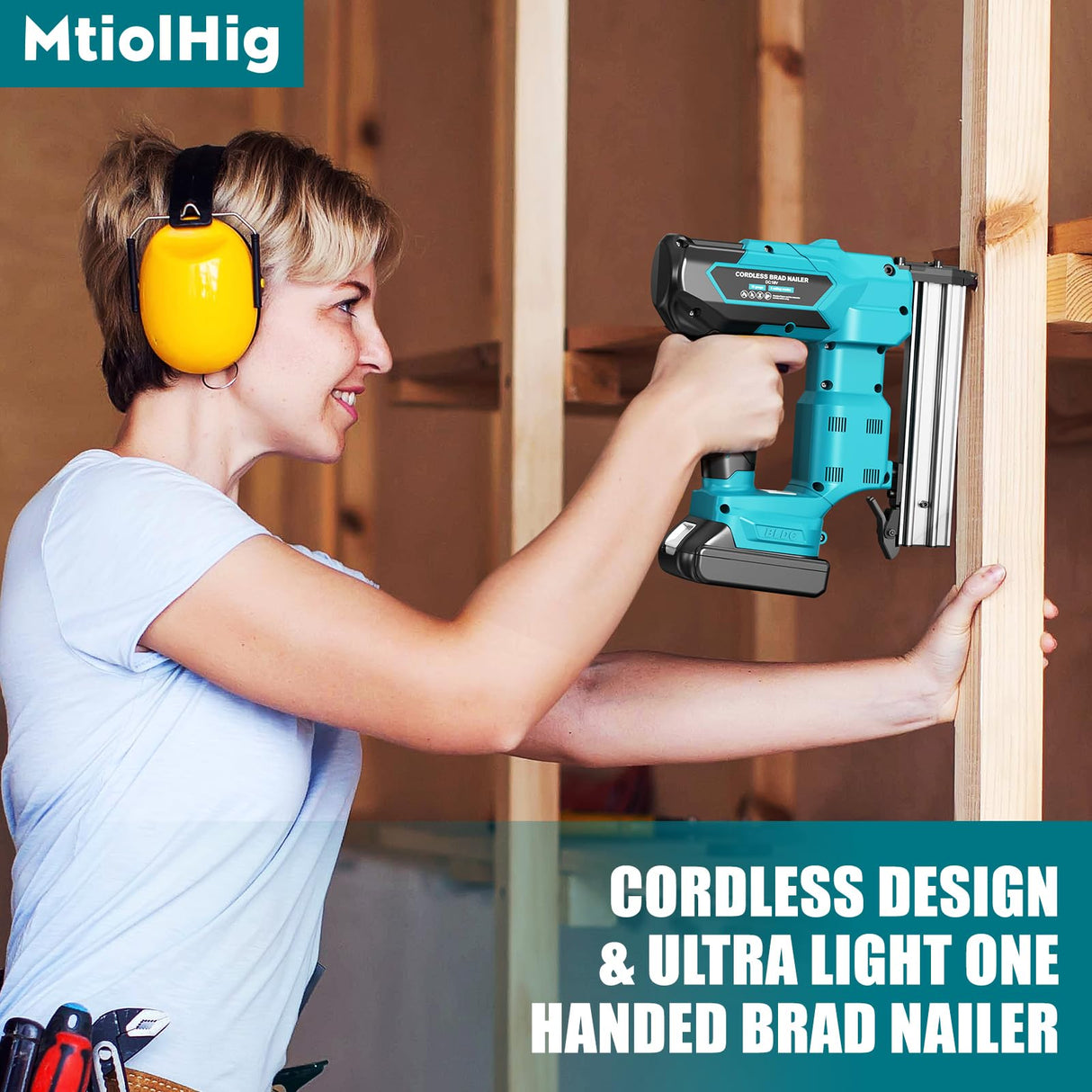 Cordless Brad Nailer for Makita 18V Lithium-Ion Battery, Powered Electric Nail Gun for Wood 18GA, Brushless Motor, 2 Mode, 18 Gauge 5/8 to 1-1/4 MtiolHig
