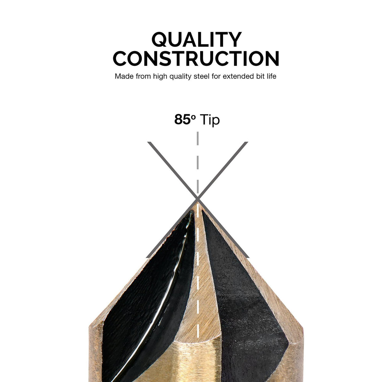 NEIKO 10218A Countersink Drill Bit Set for Wood and Metal, 1/4” Tri-Flat Shank, 5 Piece Countersink Bits, M2 High Speed Steel NEIKO