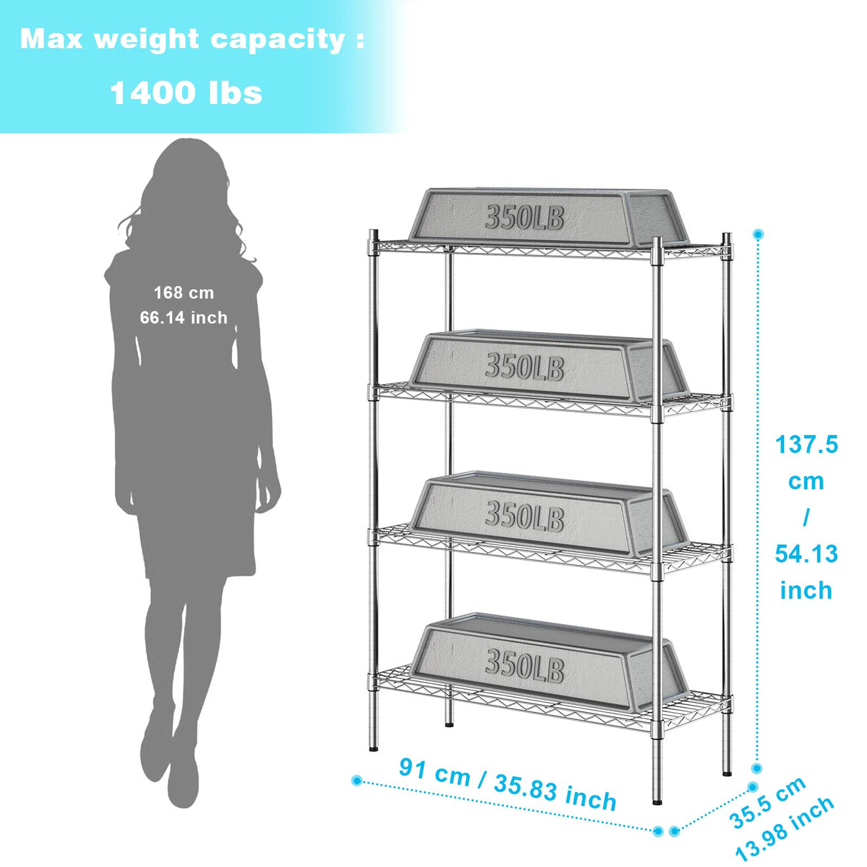 Auslar 4-Shelf Storage Wire Shelves Heavy Duty 4 Tiers Standing Shelving Units Adjustable Metal Organizer Wire Rack, Chrome Auslar
