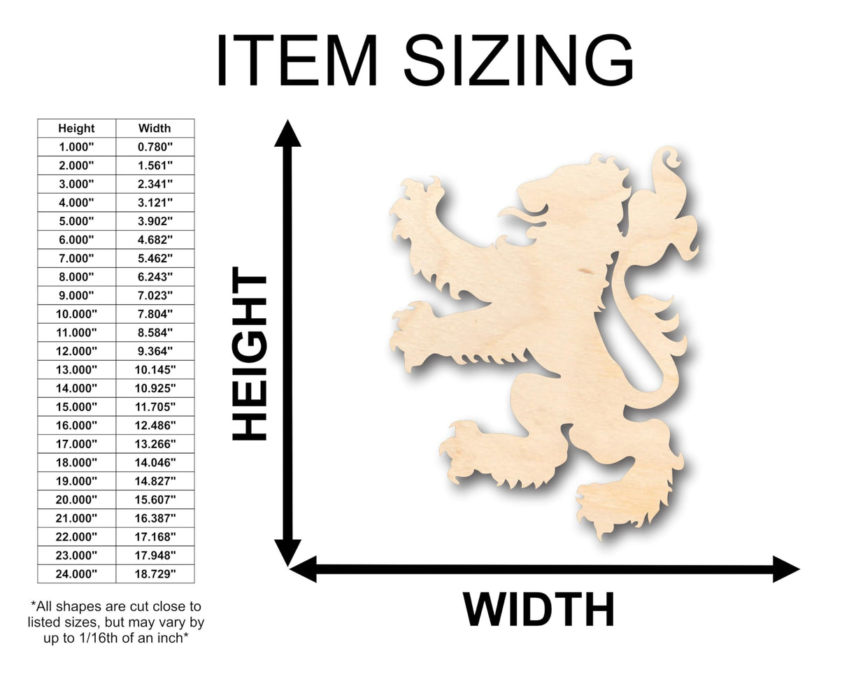 Unfinished Wood Rampant Lion Royal Banner Shape - Craft - up to 36" DIY 6" / 1/2" 24 Hour Crafts