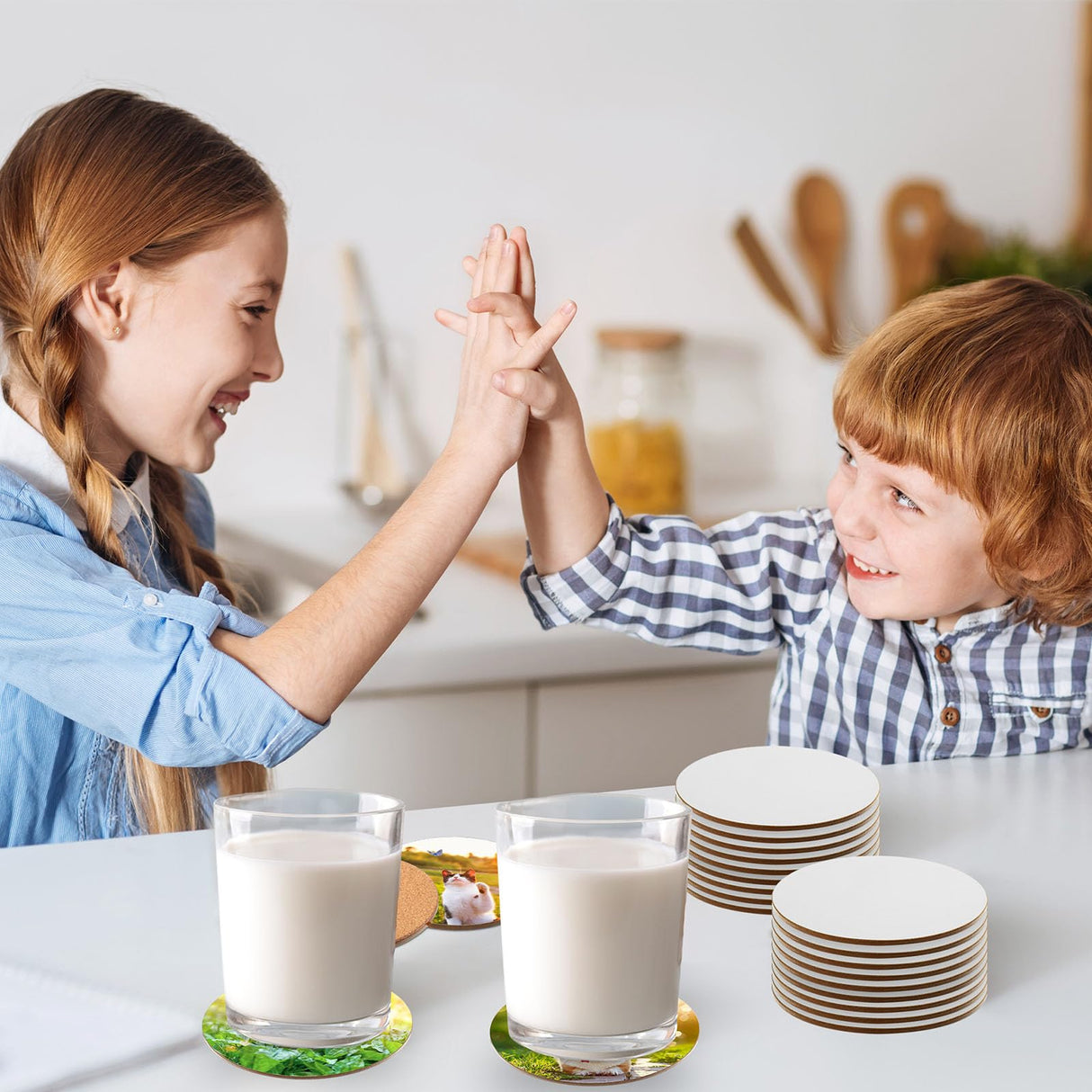 Ziliny 24 Pcs Sublimation Coasters 4 x 4 Inch Hardboard Coaster Cork and MDF Blank Coasters Sublimation Car Coasters Heat Press Parts Accessories for Ziliny