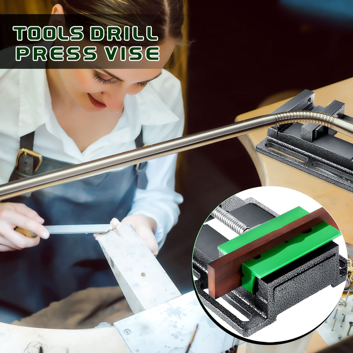 Tools Drill Press Vise Metal Drill Press Vice Workbench Drill Vise Clamp with 2 Pieces Magnetic Vise Pads Multi Grooved Pads Set for Daily Working Lanties