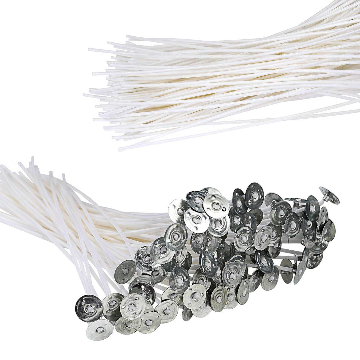 Buluker300Pcs Functional Smokeless Candle Wicks,100pcs Wicks Sticker, Pre-Waxed Cotton Core Wicks with Metal Sustainer Tabs for Pillar Candle Making buluker