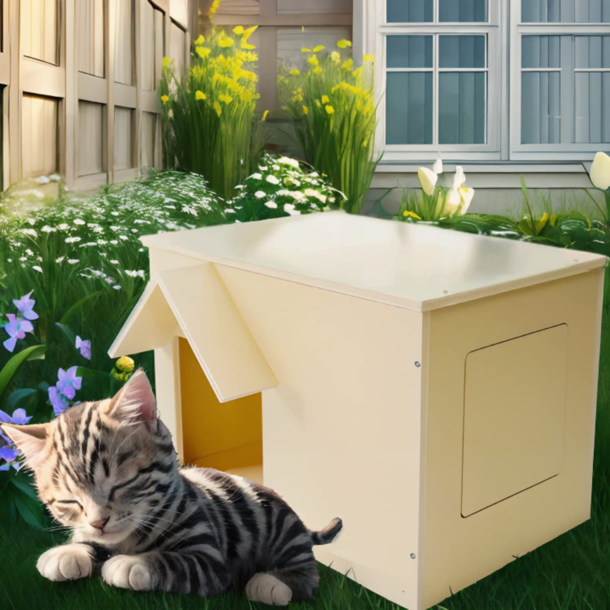 Objoy Outdoor Cat Houses Feral Cat Shelter Wooden Stray Cat Condo Outside Sturdy Waterproof and Insulated with Escape Door (one cat) objoy