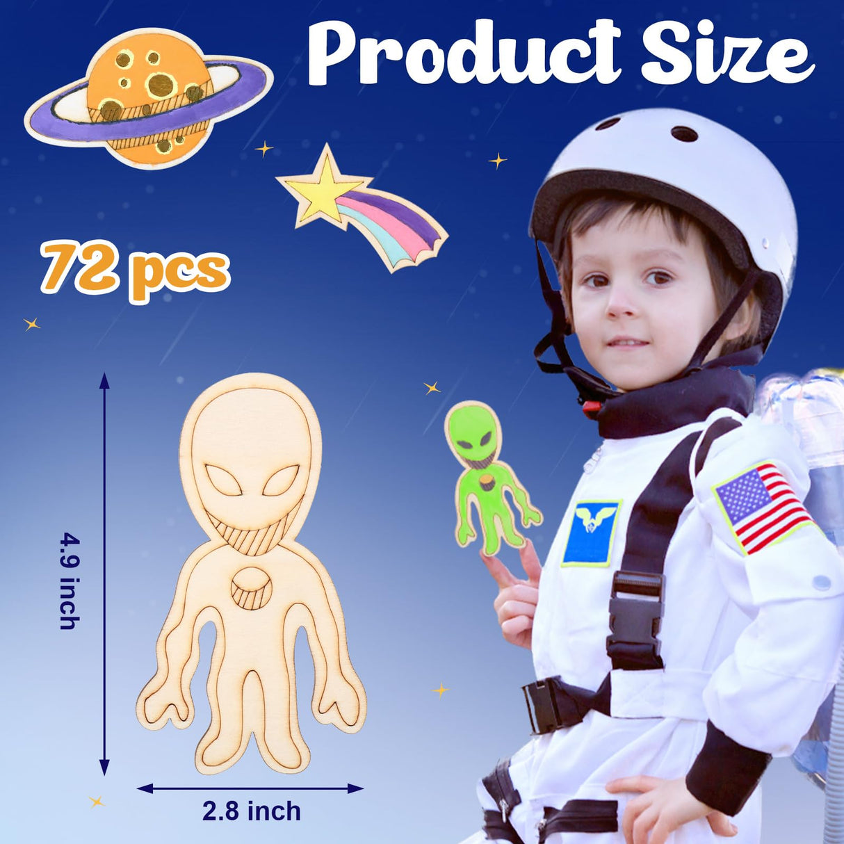 Outer Space Unfinished Wooden Cutouts Wooden Paint Crafts for Halloween Christmas Decoration Kids DIY Craft Art Project and Home Decor Ornament Jetec