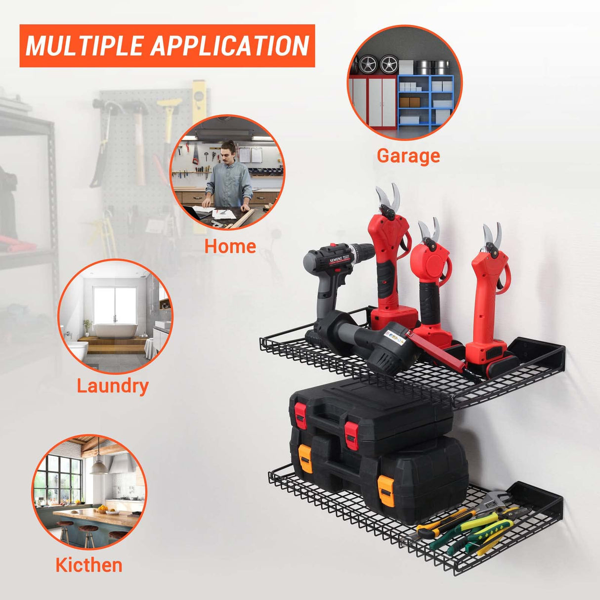 Wallmaster Heavy Duty Garage Wall Shelving 4 Pack 23.6"x11.8" Metal Wire Shelves Wall Mount Mesh Storage Rack for Garage, Office, Basement and Wallmaster