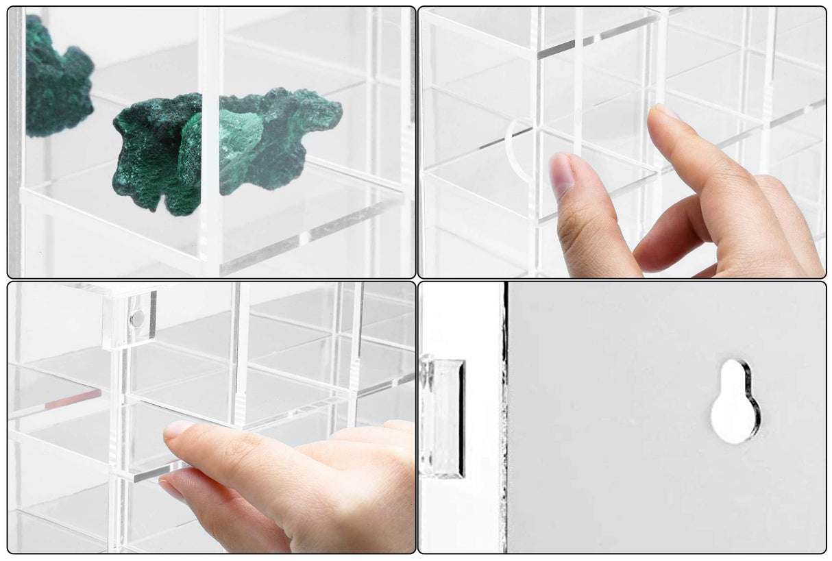 Adjustable Rock Display Case Clear Acrylic Collection Box with Mirrored Arrowhead Stones Storage Display Case Mineral Crystal Collectibles Holder FireOrange