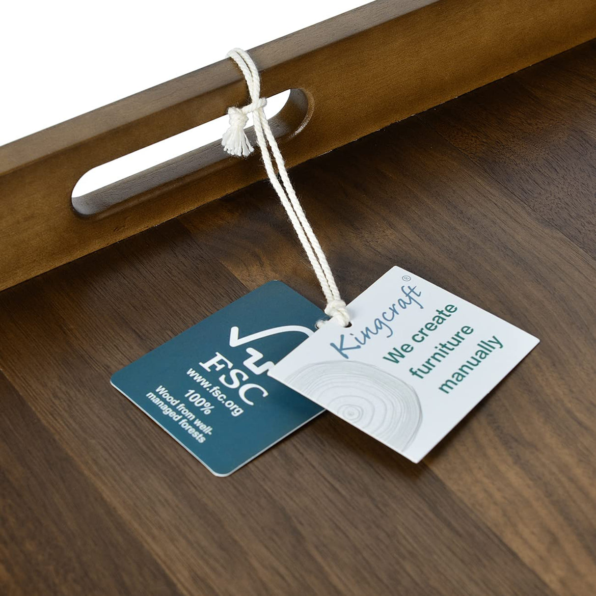 KINGCRAFT 24 x 24 inches Black Walnut Extra Large Ottoman Tray Wood Trays with Handles Square Wooden Solid Serving Tray for Oversized Ottoman Living Kingcraft