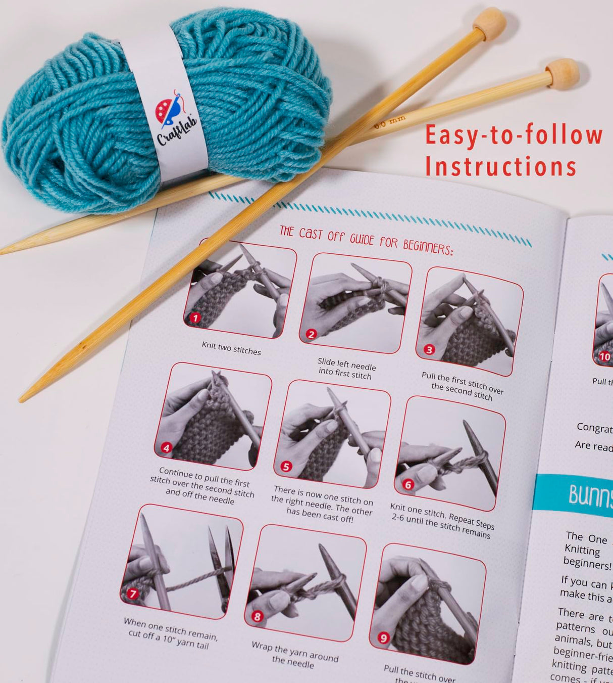 CraftLab Knitting Kit for Beginners, Kids and Adults Includes All Knitting Supplies: Wool Yarn, Knitting Needles, Yarn Needle and Instructions – CraftLab