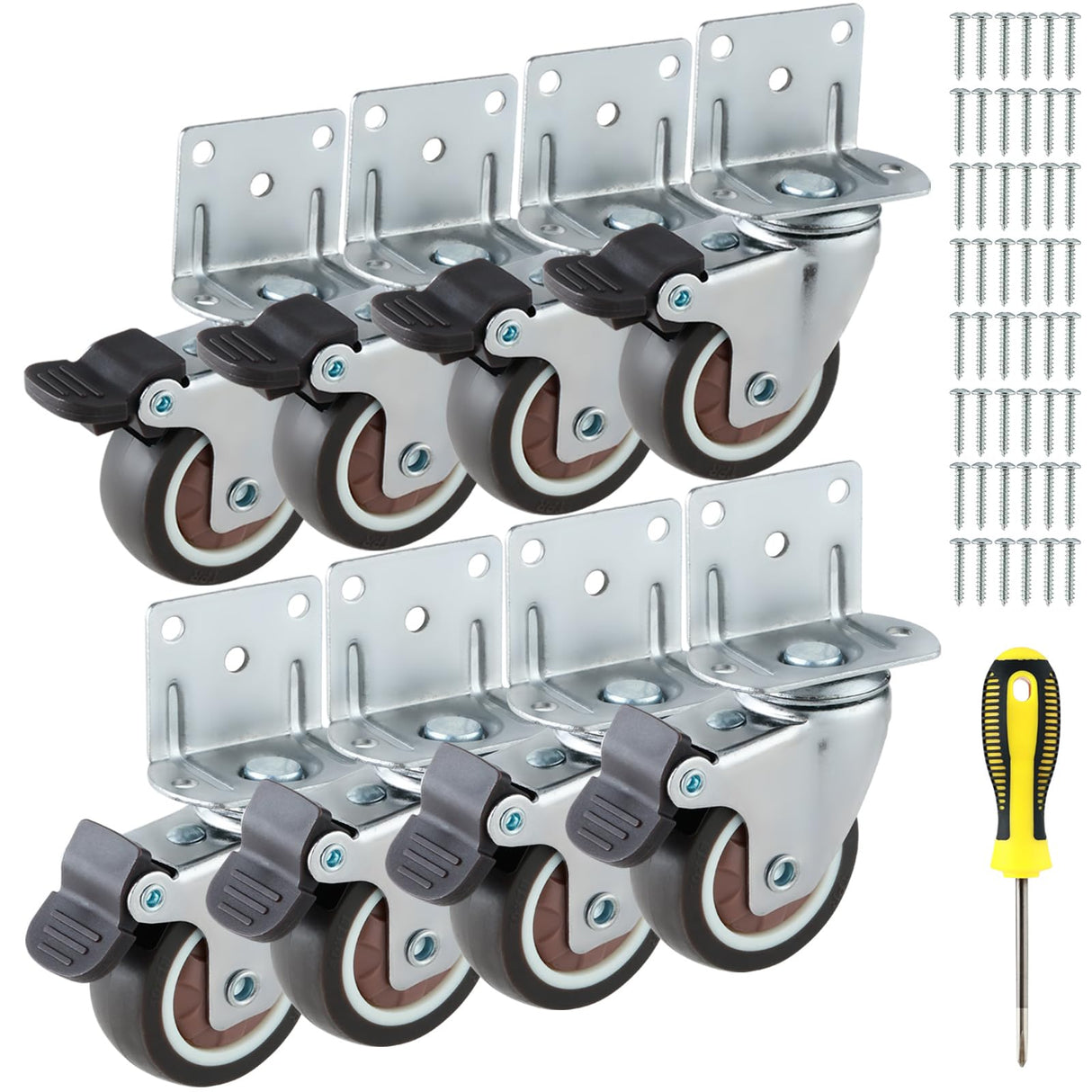 2 Inches Side Mount Caster Wheels Set of 8 L-Shaped TPR Rubber Locking Swivel Casters Heavy-Duty Double Plate Castor with Brake Industrial Metal GcFoir