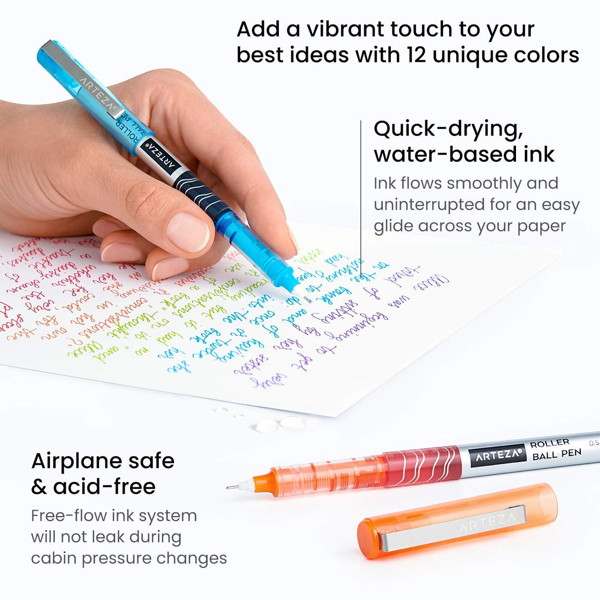 ARTEZA Rollerball Pens Fine Point, Set of 24 Colored Pens with Liquid Ink, Extra Fine 0.5 mm Needle Tip Pen, Make Precise Lines, Office Supplies for ARTEZA