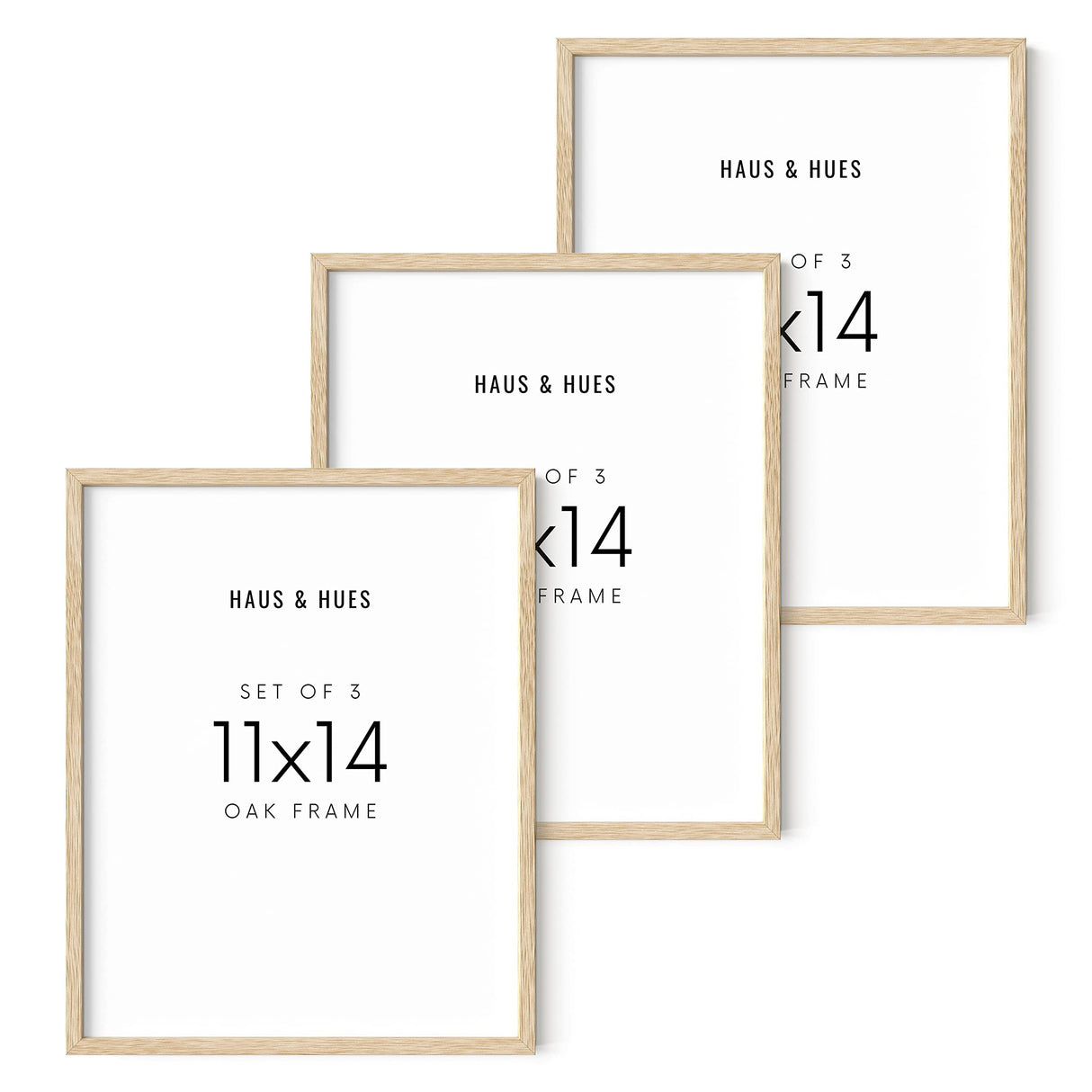 HAUS AND HUES 11"x14" Beige Oak Wood Frames Set of 3-11x14 Wood Frame, 11x14 Picture Frame Wood, 11x14 Frame 3 Pack, 11x14 Picture Frame Set of 3, HAUS AND HUES