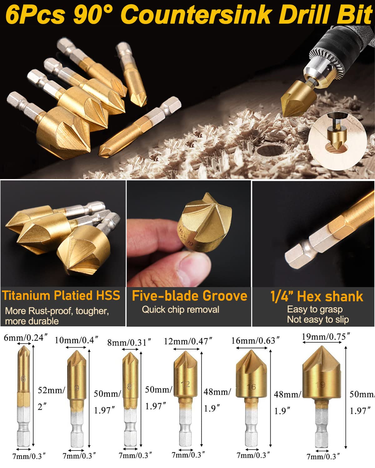 Rocaris 32 Pack Woodworking Chamfer Drilling Tools, Including Countersink Drill Bits, L-Wrench, Wood Plug Cutter, Step Bit, Center Punch, Cutting Rocaris