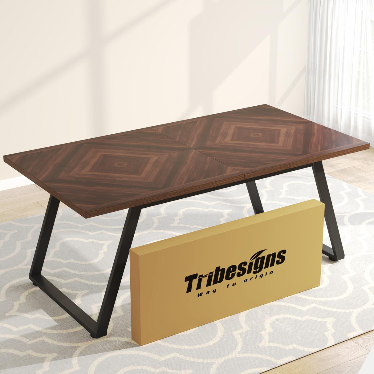 Tribesigns Dining Room Table for 6, Industrial 63" W Rustic Brown Rectangle Wooden Kitchen Table with Metal Frame, Farmhouse Patio Dinner Table for Tribesigns